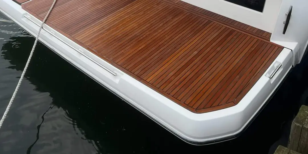 Polished teak deck after SeaHands detailing